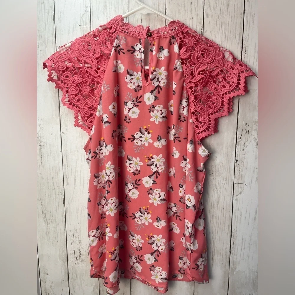 No Boundaries Pink Ruffled Cap Sleeve Blouse size XL - Picture 8 of 11